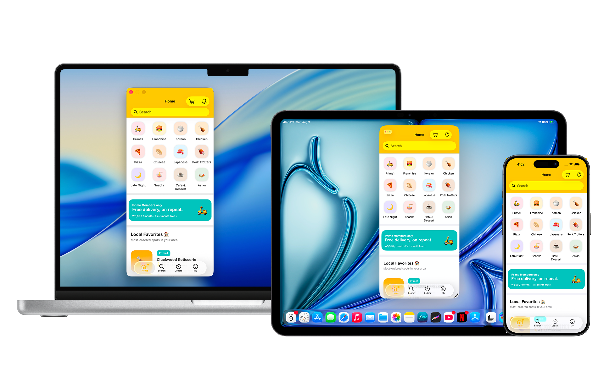 The same Layerz app running on iPhone, iPad, and Mac